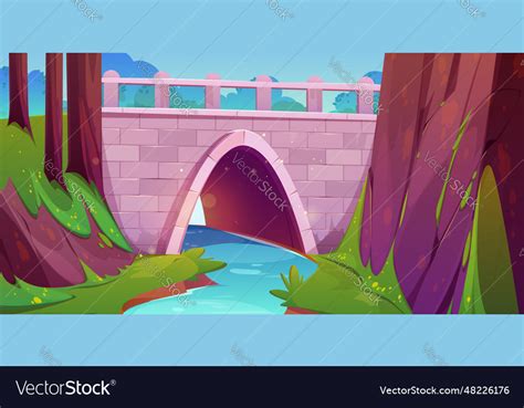 Stone bridge and rock mountain background cartoon Vector Image