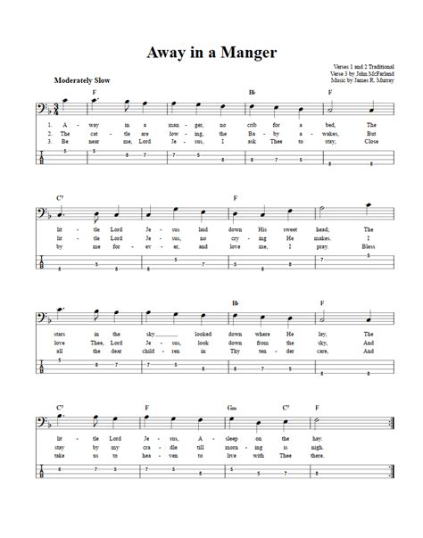 Away in a Manger - Bass Guitar Sheet Music and Tab with Chords and Lyrics