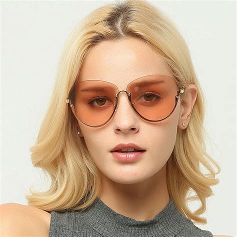 New Large Round Sunglasses Women Semi Rimless Light Color Oversized Eyewear Lady Sun Glasses ...