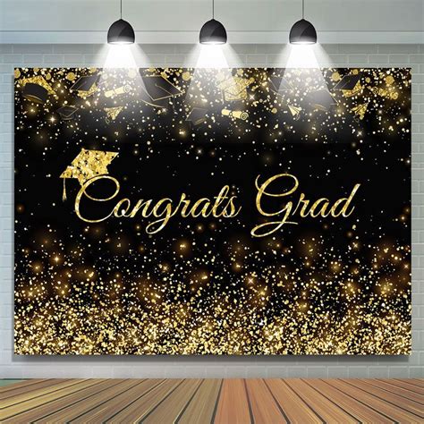 Congratulation Graduation Glitter Gold Congrats Grad Black Backdrop Diy Photo Backdrop, Stage ...