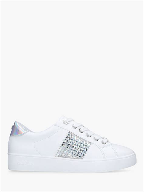 Carvela Jazzier Low Top Trainers, White/Silver | Shoe retailers ...