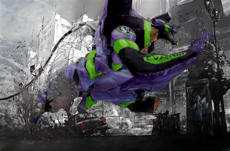 Purple and green robot digital wallpaper, anime, Neon Genesis Evangelion, EVA Unit 01, mech HD ...