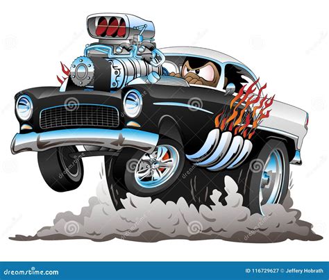 Classic American Fifties Style Hot Rod Funny Car Cartoon with Big ...