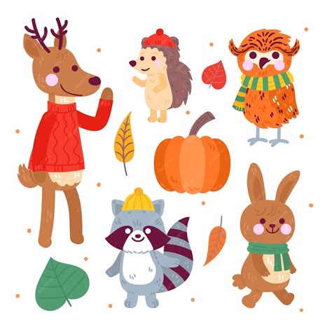 Premium Vector | Cartoon autumn animals collection