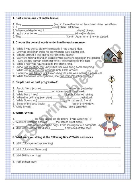 past progressive exercises - ESL worksheet by shee