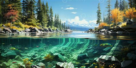 AI Generated. AI Generative. Beautiful nature outdoor water river lake underwater landscape ...