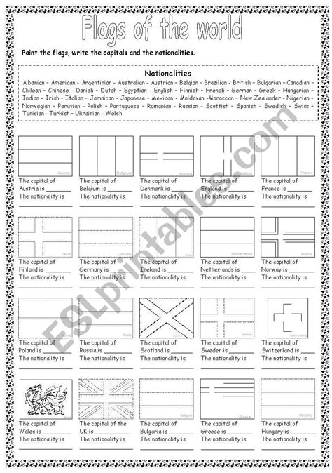 Printable World Flags Worksheet