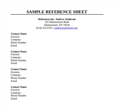 Reference Sheet Template - 34+ Free Word, PDF Documents Download