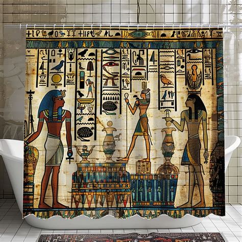 Vintage Egyptian Gods Shower Curtain Intricate Hieroglyphs Anubis Figures Apollo Symbols ...