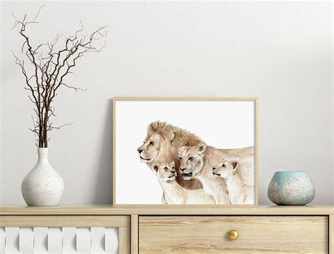 Lion Family Watercolor Painting Lion Lioness & Two Cubs - Etsy