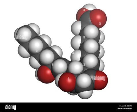 Alprostadil (prostaglandin E1) erectile dysfunction drug, chemical structure. Atoms are ...