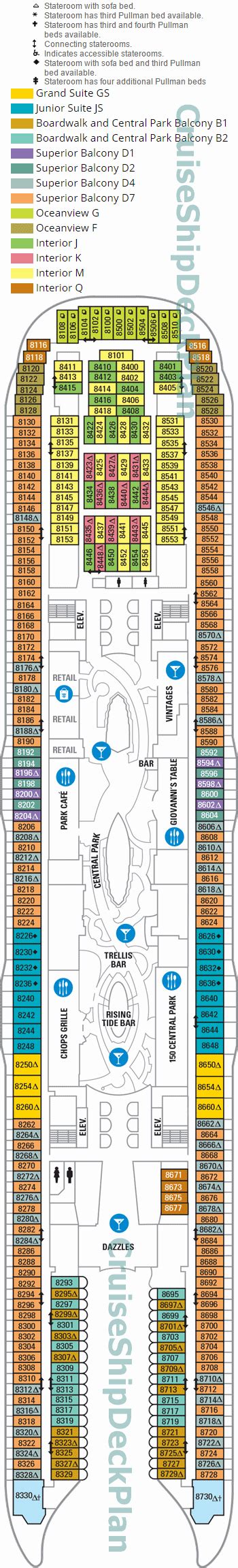 Harmony of the Seas Deck Plan 8 layout - Central Park deck | Deck plans, Harmony of the seas ...