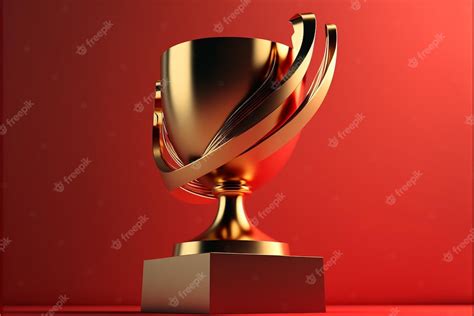 Premium Photo | Gold trophy on red background with copy space Generative Ai