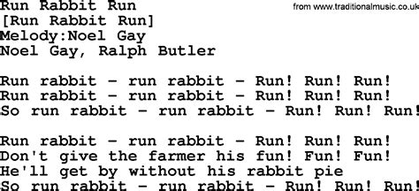 Old English Song Lyrics for Run Rabbit Run, with PDF