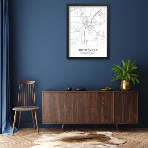 Mooresville Indiana Map Poster, Modern Home Decor Wall Art Print - Custom Maps & Posters