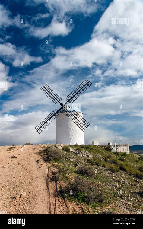 Spanish white windmill, Consuegra, Castile La Mancha, Spain Stock Photo ...