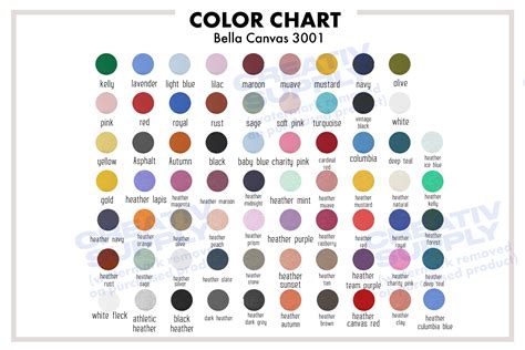 Bella Canvas 3001 Colors and Color Chart Graphic by CreativSupply · Creative Fabrica