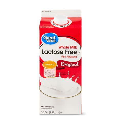 Great Value Lactose Free Whole Vitamin D Milk, Half Gallon, 64 fl oz ...