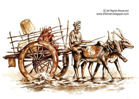 SHIBIN ART: Bullock cart - Water Colour