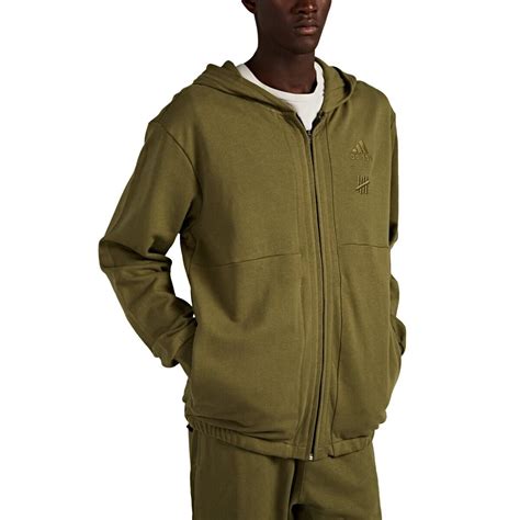 adidas Logo-embroidered Cotton Zip-front Hoodie in Olive (Green) for Men - Lyst