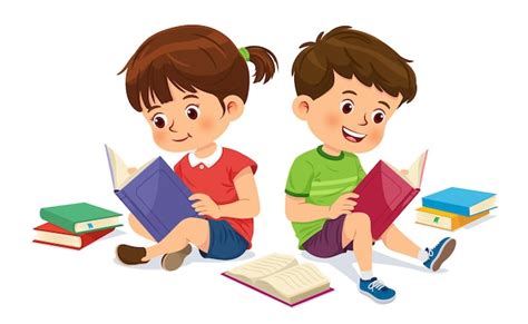 Premium Vector | Cute boy and girl are relaxing and enjoying reading books