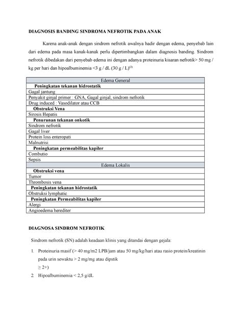 Diagnosis dan Diagnosis Banding Sindrom Nefrotik - DIAGNOSIS BANDING SINDROMA NEFROTIK PADA ANAK ...