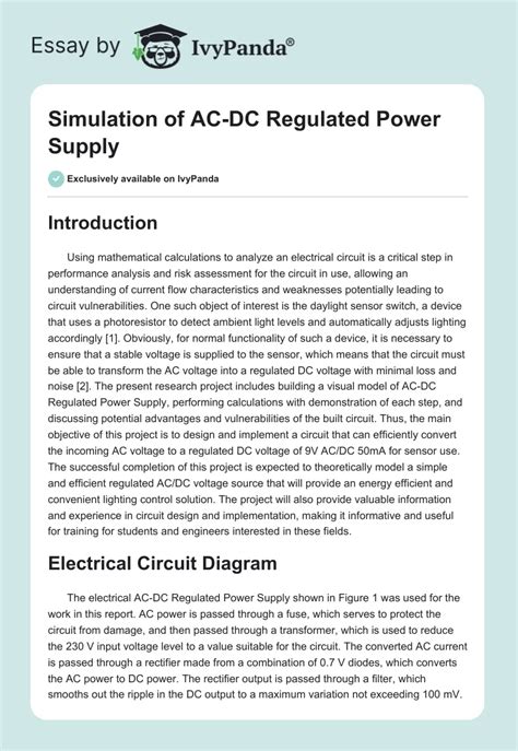 Simulation of AC-DC Regulated Power Supply - 892 Words | Report Example