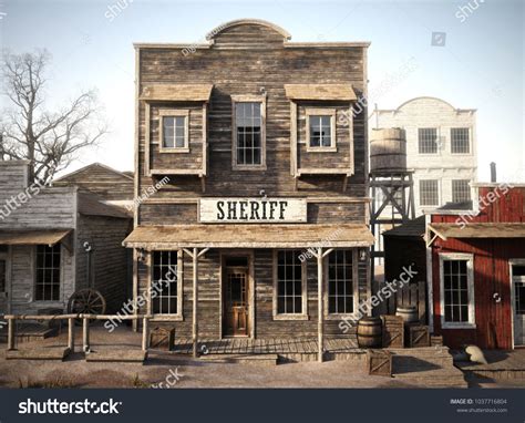 Rustic western town sheriff's office. 3d rendering. Part of a western ...