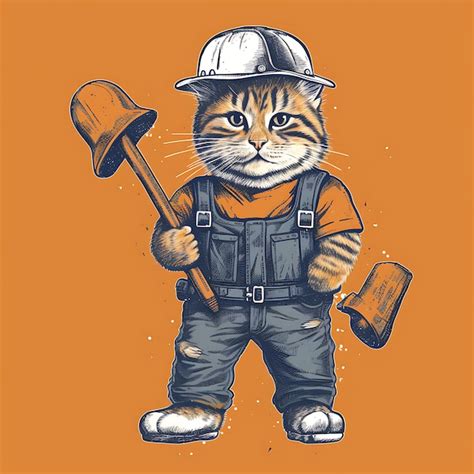 Premium Photo | Manx Cat With Construction Worker Gear Holding a Tiny Hammer 2D Illustration ...