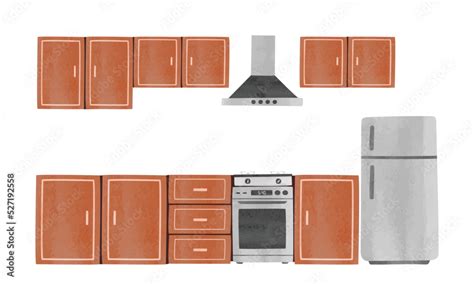 Empty kitchen cabinet watercolor vector isolated on white background ...