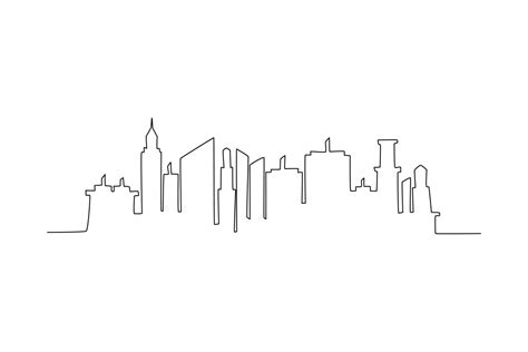 Single one line drawing modern cityscape. City skyline concept. Continuous line draw design ...