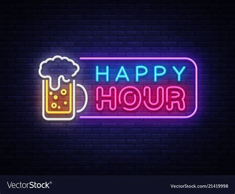 Happy hour neon banner design template vector image on VectorStock | Neon signs, Happy hour beer ...