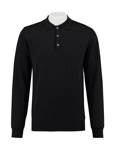 Men's Black Merino Wool Polo Sweater | Hawes & Curtis