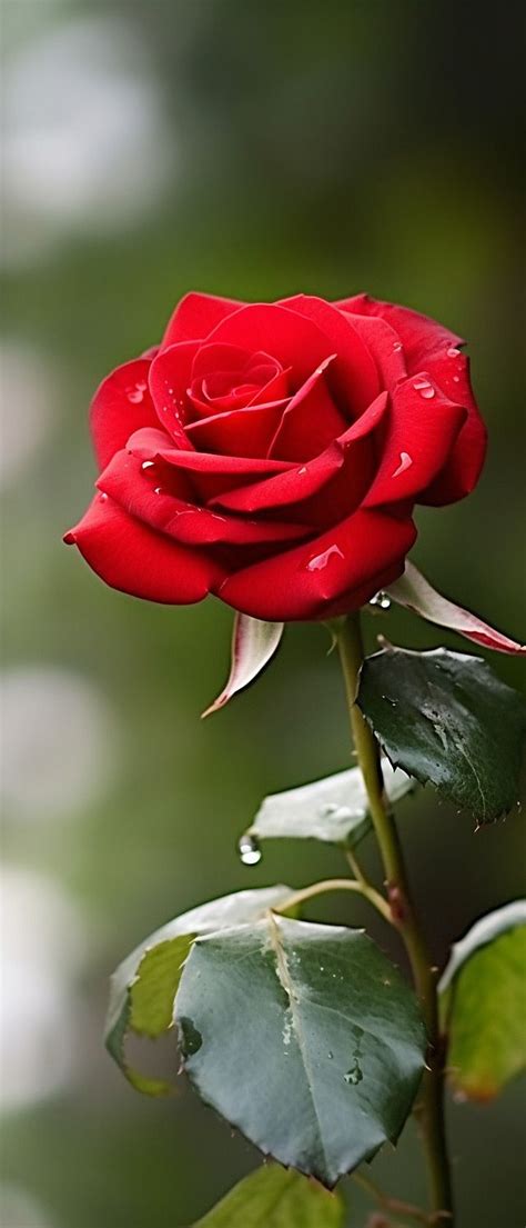 Red Rose with Leaves Background Wallpaper