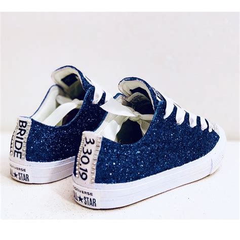 Women's Sparkly Navy Blue Glitter Crystals Converse All Stars sneakers wedding bride shoes ...