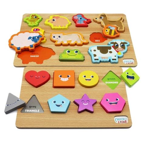 Chuckle & Roar Shapes & Animals Learning Kids Puzzles 2pk : Target