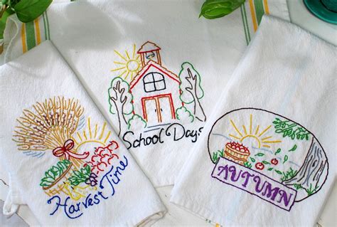 Hand Embroidered Retro Kitchen Towel Set of 3. Harvest Time | Etsy | Hand embroidered ...