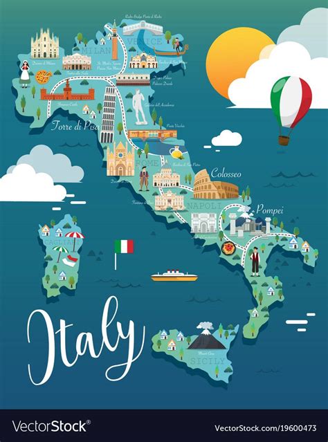 Italy map with attractive landmarks illustration.vector. Download a ...