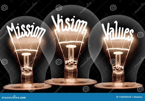 Light Bulbs with Mission, Vision, Values Concept Stock Photo - Image of mission, bulb: 145494544