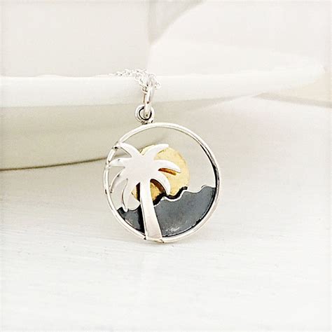 Silver palms, Full moon necklace, Palm tree jewelry