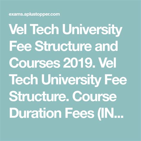 Vel Tech University Fee Structure and Courses 2019. Vel Tech University ...