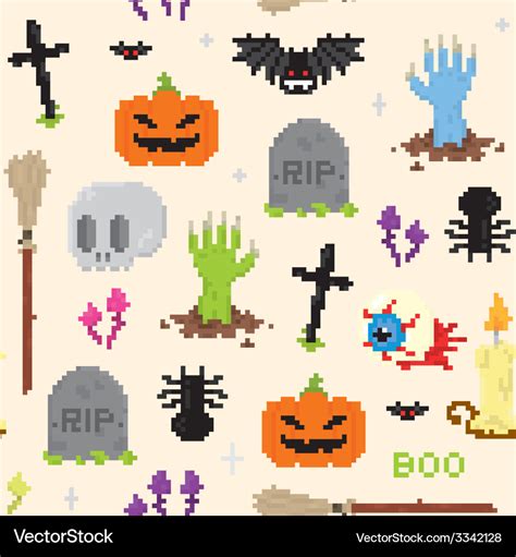 Halloween pixel art pattern Royalty Free Vector Image