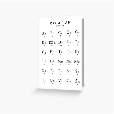 "Croatian Alphabet Chart, Croatia Language Chart, White" Greeting Card for Sale by typelab ...