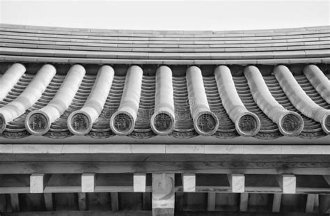 Details of Japanese Temple Roof Architecture (black and White) Stock ...