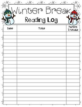 Winter Break Reading Log by Pawsitively Passionate Teacher | TPT