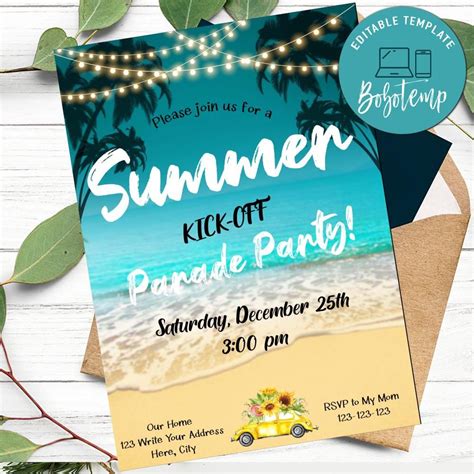 Beach Summer Kickoff Parade Party Invitation Printable DIY ...