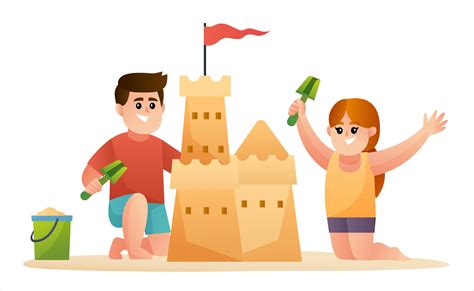 Illustration of two cute kids building sand castle 6461885 Vector Art at Vecteezy