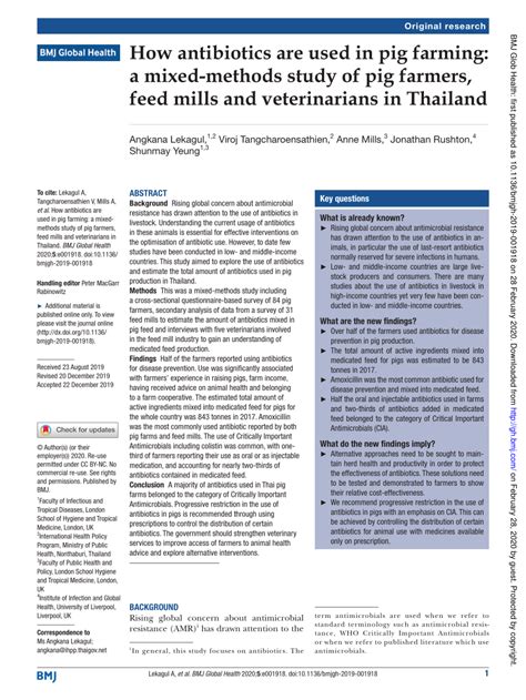 (PDF) How antibiotics are used in pig farming: A mixed-methods study of pig farmers, feed mills ...