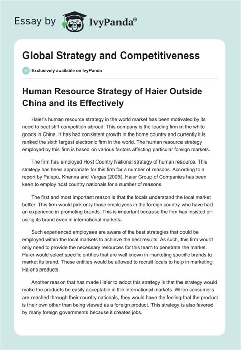 Global Strategy and Competitiveness - 2778 Words | Term Paper Example