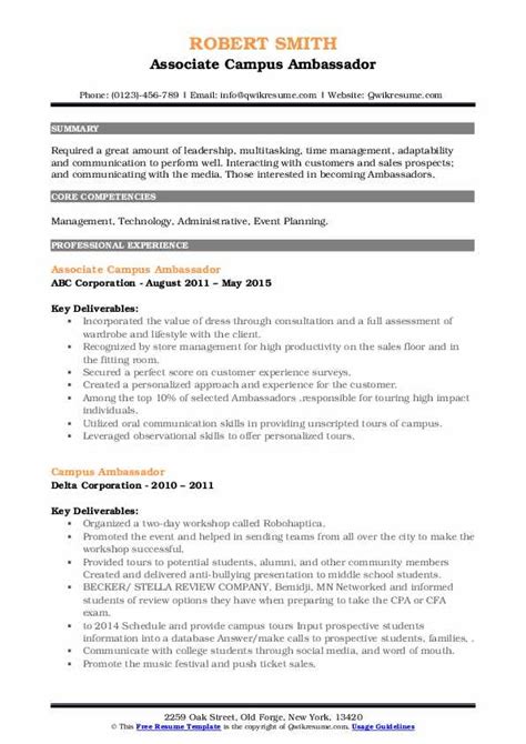 Campus Ambassador Resume Samples | QwikResume